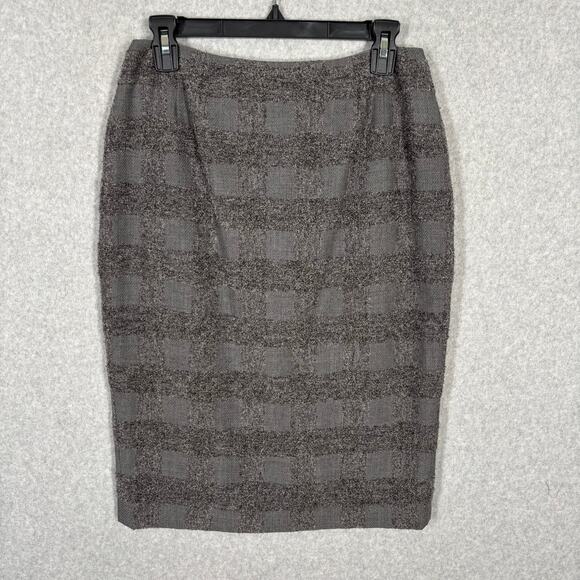 Anne Klein Skirt 6‎ Gray Pencil Wool Cashmere Check Nubby Classic Luxury Capsule - Picture 1 of 12